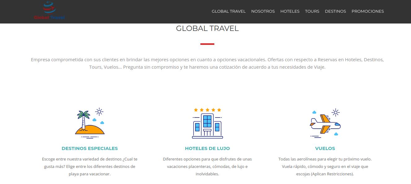 Global Travel / Iconos que suelen aparecer en diversas páginas presuntamente del mismo grupo de estafadores