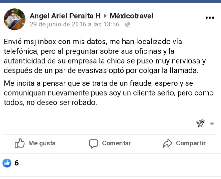 Méxicotravel / Queja publicada por usuario de FB