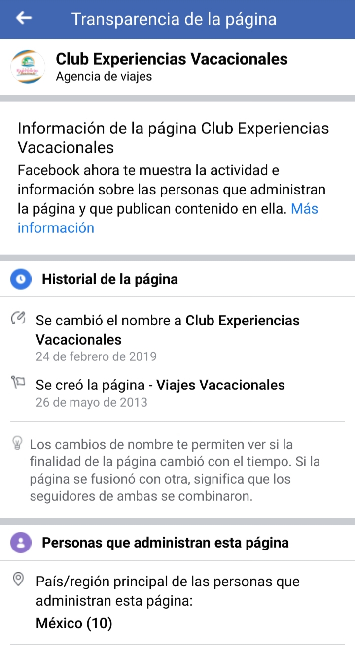 Club Experiencias Vacacionales / Historia de la página