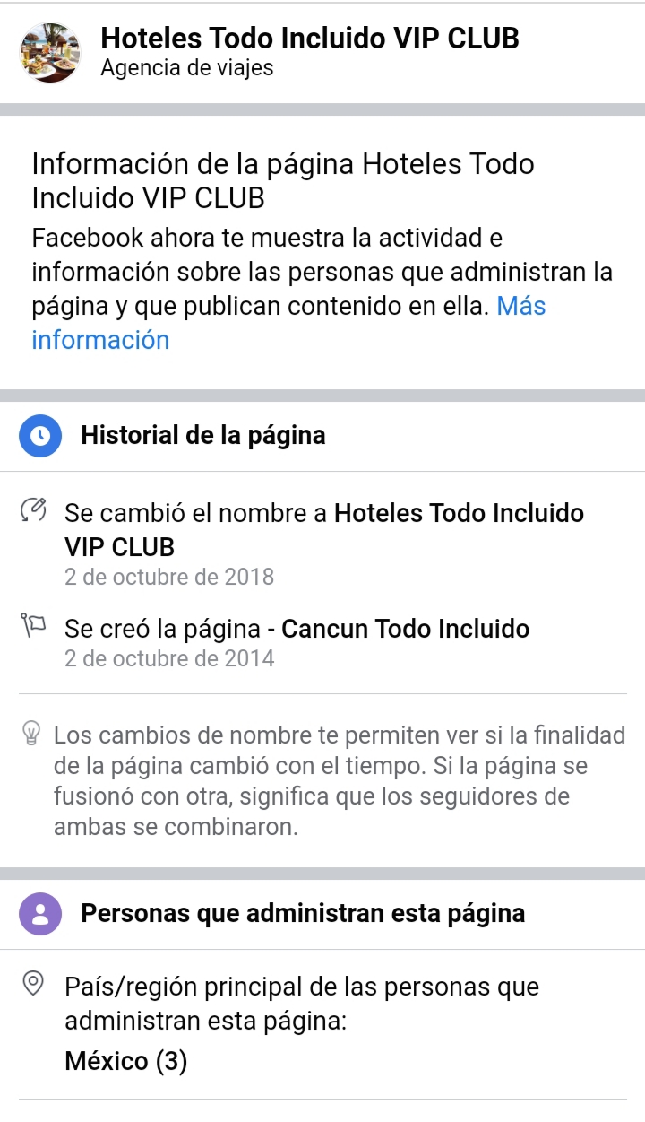 Hoteles Todo Incluido VIP CLUB / Historial de la página FB