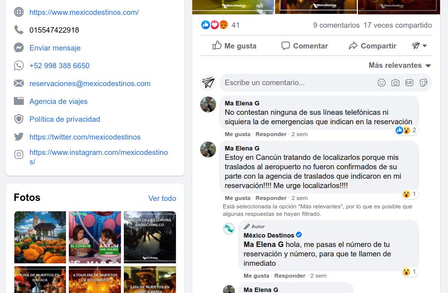 México Destinos [CLON] / Comentarios en la página FB