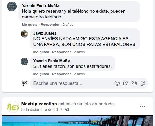 Mextrip vacation / Quejas de los usuarios en la página de FB