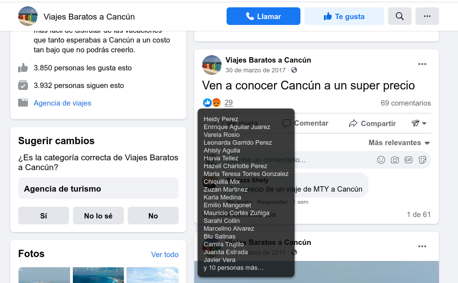 Viajes Baratos a Cancún / Reacciones negativas en la página FB