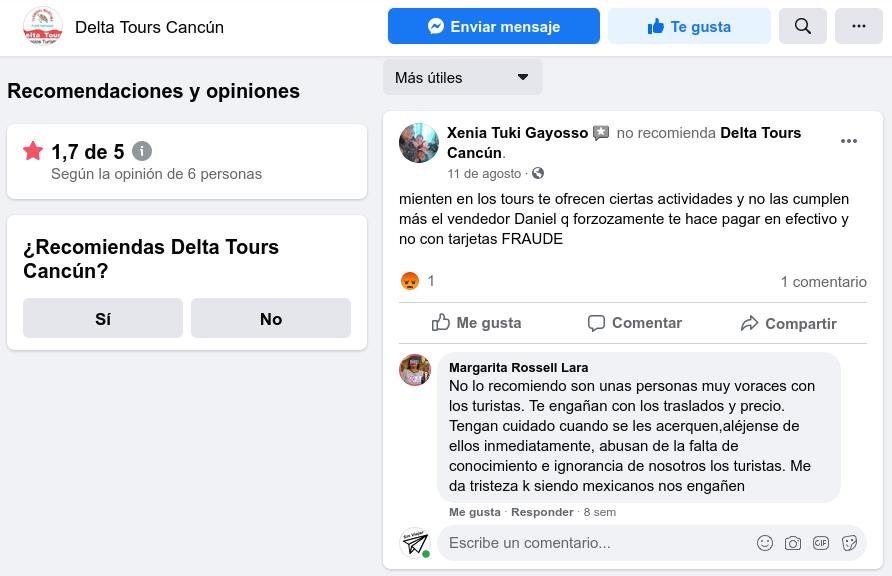 Delta Tours Cancún / Quejas de usuarios en la página FB