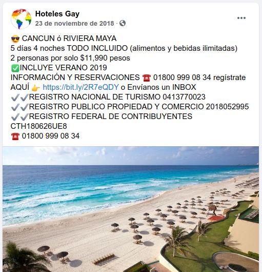 Hoteles Gay / Publicación en FB relacionada con otra agencia